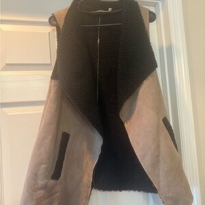 Women's Black and Tan Shearling Vest
